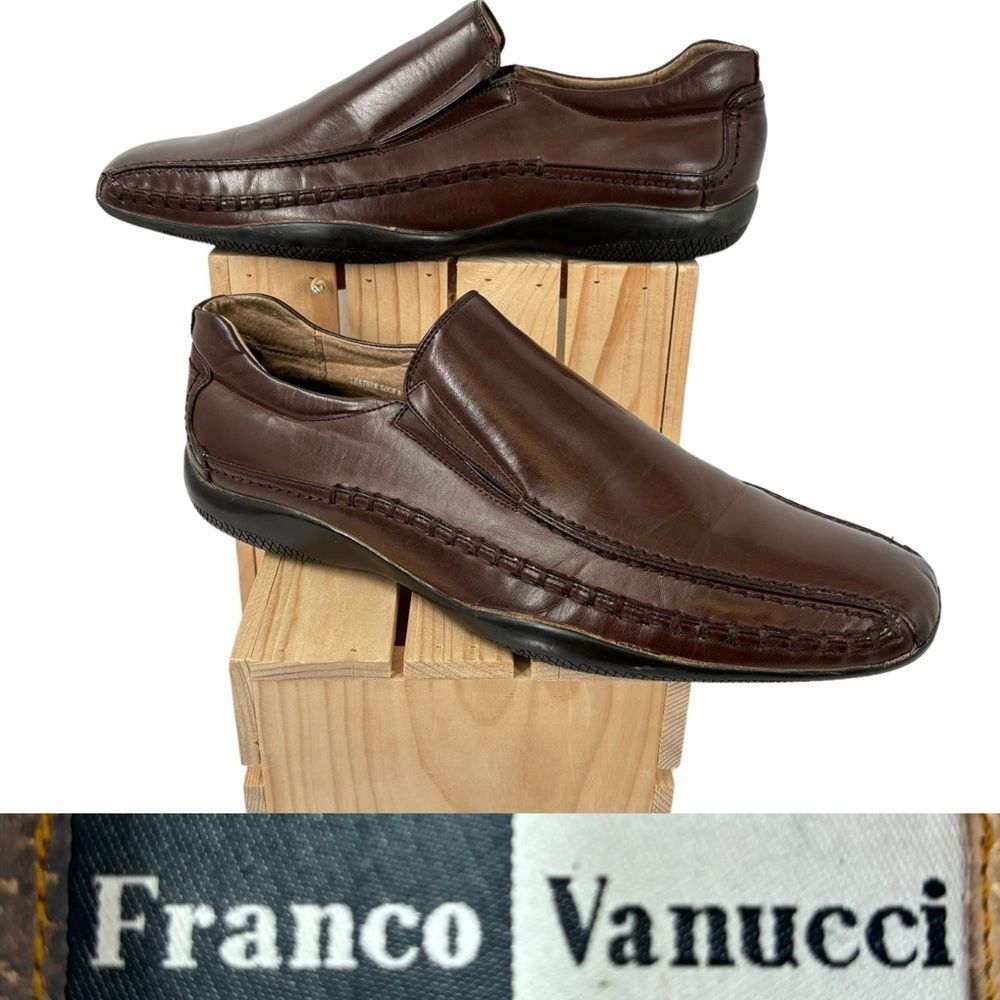 Franco Vanucci Brown Leather Slip-On Loafer Shoe Sz. 10